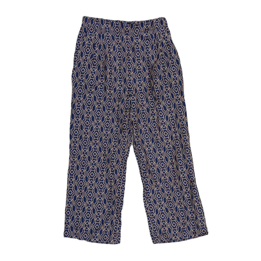 J.McLaughlin Wide Leg Pants Women's Size 8 Blue Silk Blend Geometric Pockets